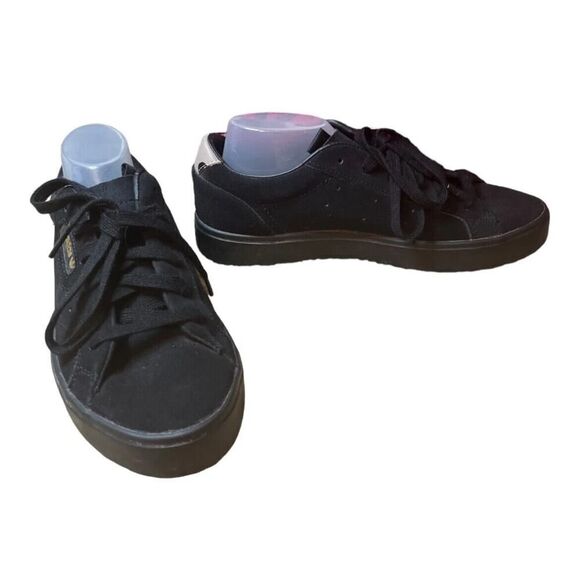 Adidas Sleek Triple Black Sneakers Leopard Accent Womens Comfort US 6.5 - Picture 11 of 12